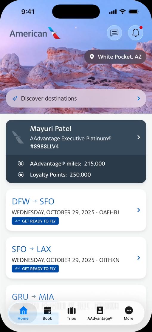 American Airlines app with Liquid Glass design